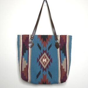 Boho Saddleblanket Wool Tote Bag Aztec Southwestern Patterned Large Shoulder Bag